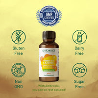 AMBROSIAL Ambrosial Vitamin D3 + K2 Drops – High Strength Liquid Supplement for Adults & Kids – 500 IU Vitamin D3 + 50 mcg Vitamin K2 – Mango Flavour, Gluten Free, Non-GMO, Easy-to-Take Vitamin D Liquid – 30 ml