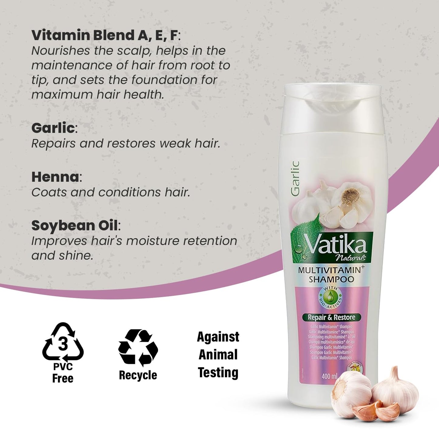 Vatika Naturals Multivitamin Enriched Garlic Shampoo - 400ml | Goodness Of Garlic, Henna & Soybean Oil | For Repairs and Restores Weak Hair