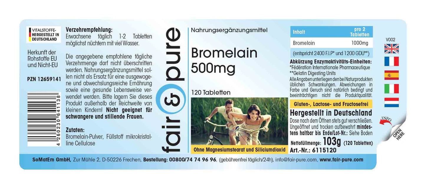 fair & pure Fair & Pure® - Bromelain 500mg - Vegan - 120 Tablets