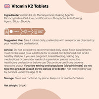 WeightWorld Vitamin K2 MK7 200mcg - 1 Year Supply - 365 Vegan Tablets - 1 per Day - Bioavailable Form - Non-GMO & Magnesium Stearate-Free K2 Vitamin Supplements - Made in the UK