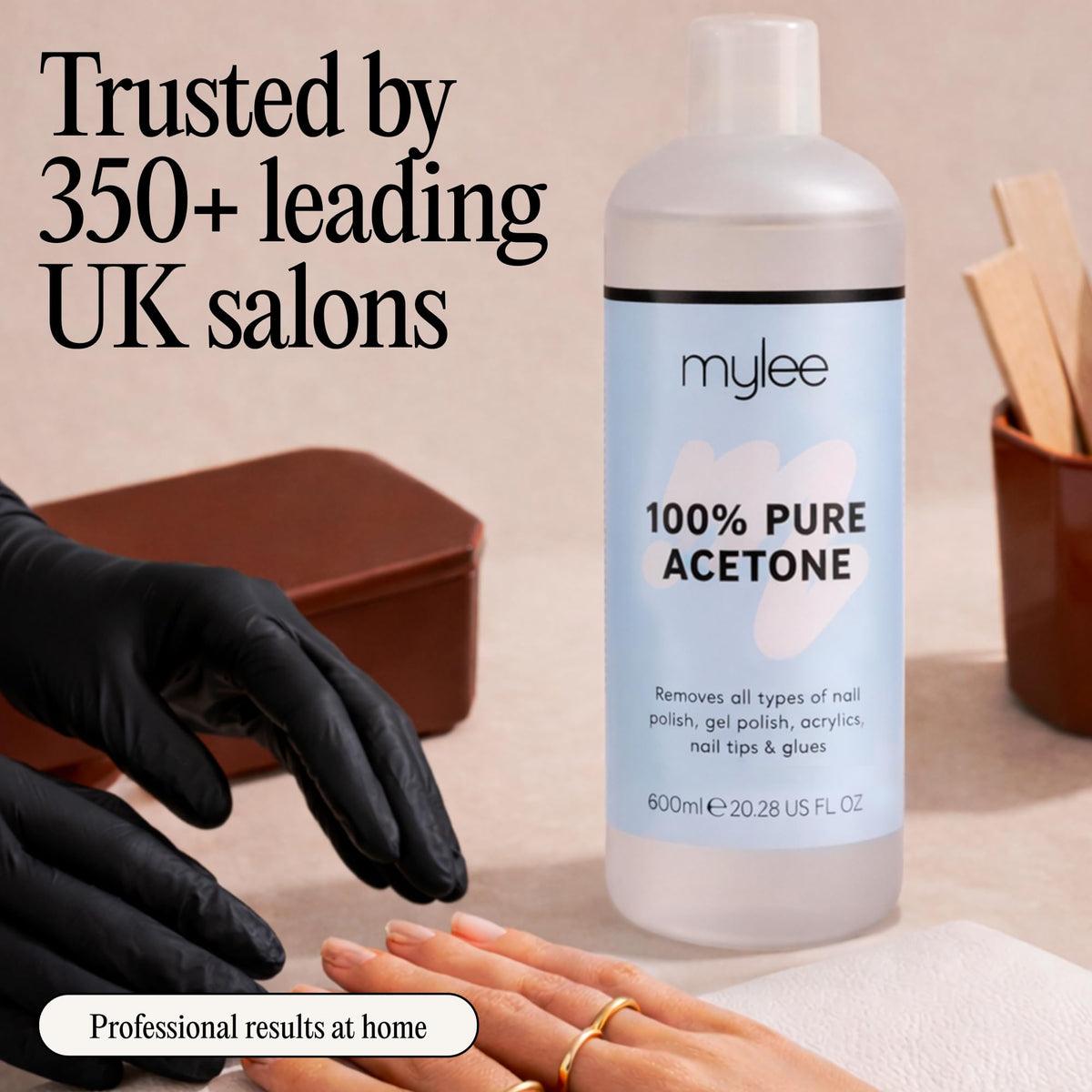 MYLEE Mylee 100% Pure Acetone (600ml) - Gel Nail Polish Remover – Maximum Strength Professional Soak-Off for UV/LED, Acrylics, Nail Tips & Glue - Made in the UK