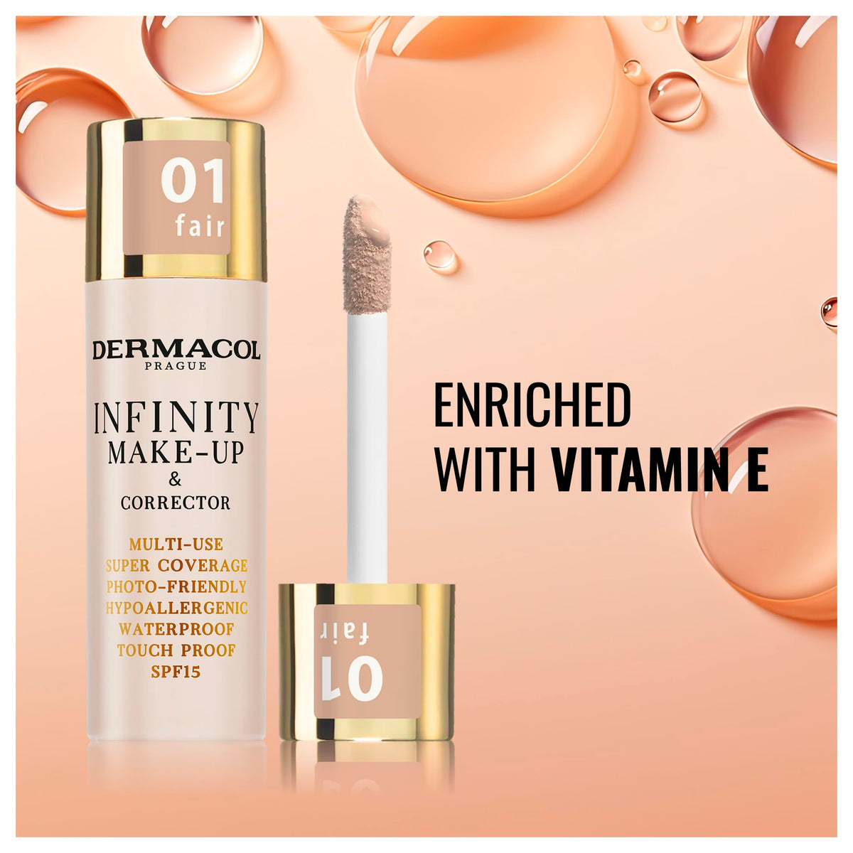Dermacol Infinity make-up and corrector, Multi-use, Super coverage, Photo-friendly, Hypoallergenic, Waterproof, Touch proof, SPF 15, 03 - Sand