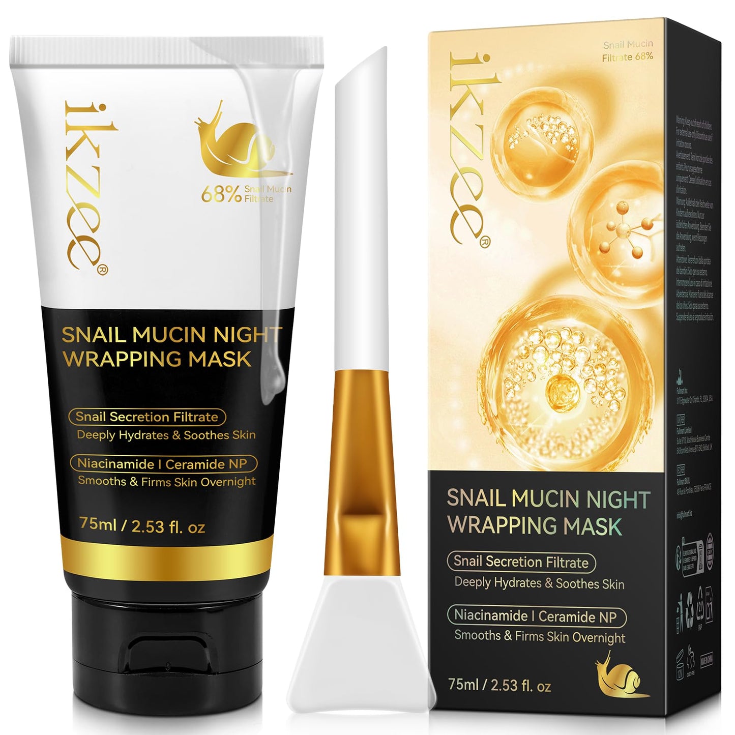 Onznoz Snail Mucin Sleeping Mask, Natural Snail Mucin Extract, Night Wrapping Mask, No-Wash Sleep Mask, Anti-Wrinkle, Deeply Hydrates, Soothes Skin, Smooths, Firms Skin Overnight 75ml