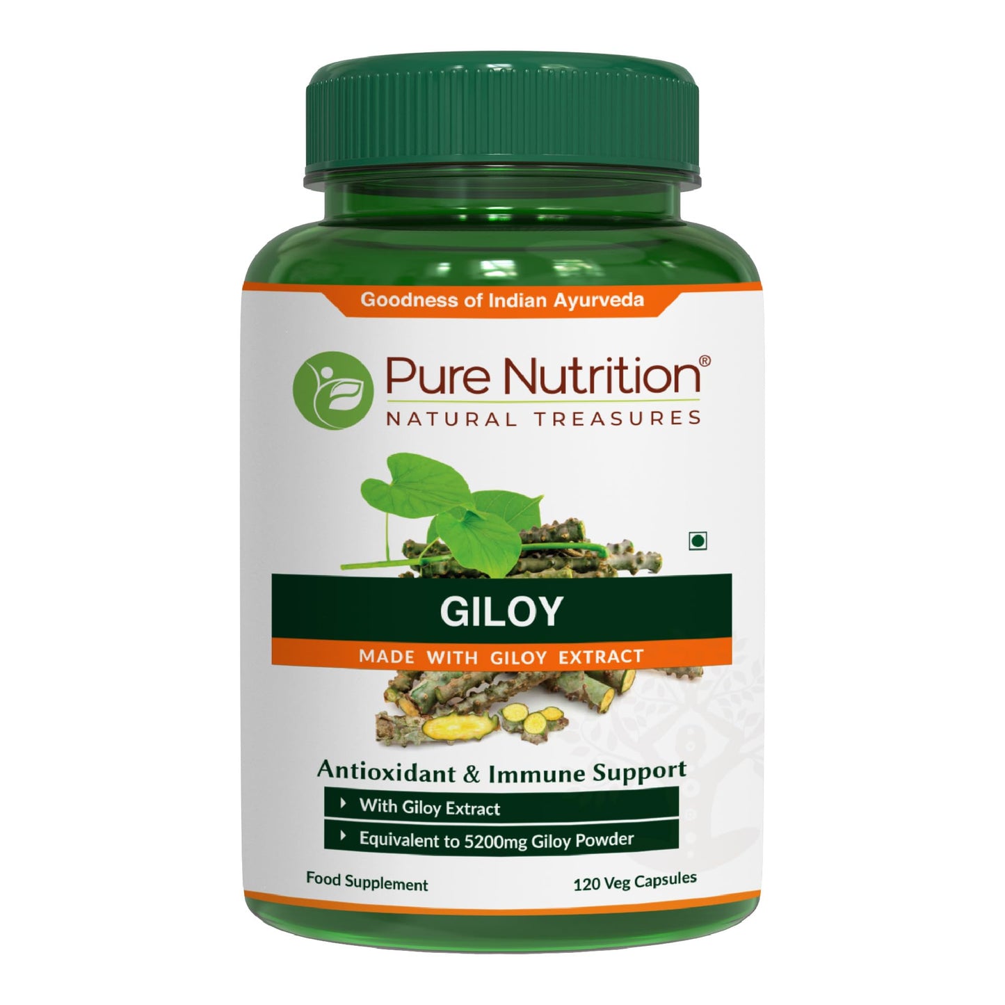 PURENUTRITION ME Pure Nutrition Giloy Supplement Made with Giloy Stem Extract, Leaf Extract & Stem Powder | Equivalent to 5200mg Giloy Powder | Antioxidant and Immune Support | Non-GMO | Once Daily | 120 Days Supply.