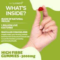 NKD Living High Fibre Inulin Gummies (60 Vegan Gummies) 5g of Fibre per Serving - with 1 Billion Live Cultures - Gut Health and Digestive System Support