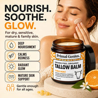 Primal Genius Tallow Balm Citrus Burst Grass Fed Organic Beef Tallow Skincare, 120ml