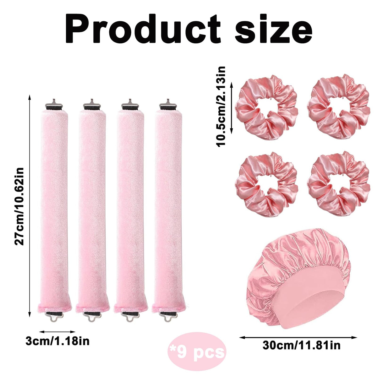JBLJDWD 9 Pcs Heatless Blowout Rods, Heatless Curling Rod, Easy to Use Blowout Rods No Damage to Hair Heatless Curls for Curl Rods Women Long Hair Styling Tools for All Hair Pink