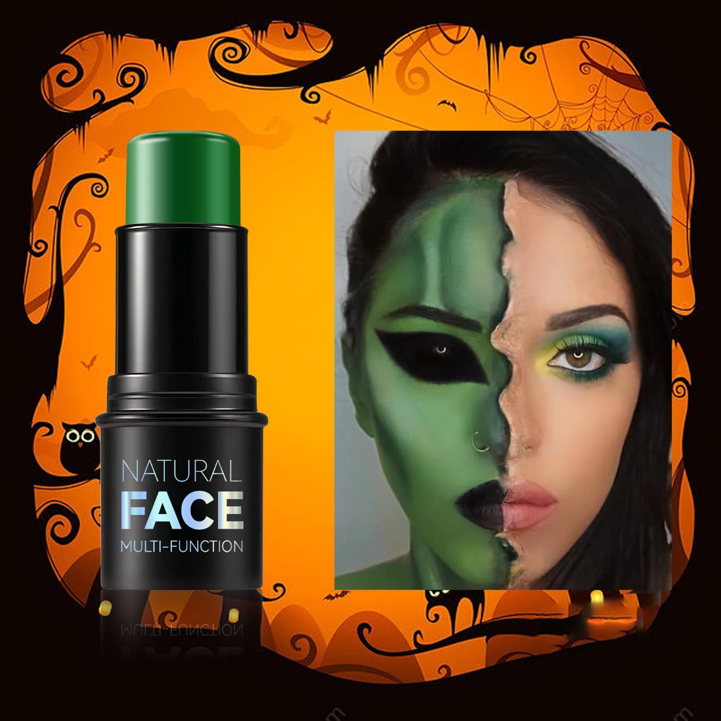 CTUBLIAUNX Green Face Paint Stick - Face & Body Paint for Halloween Cosplay Costume Party, Easy Application Green Stick for Witch Grinch Makeup