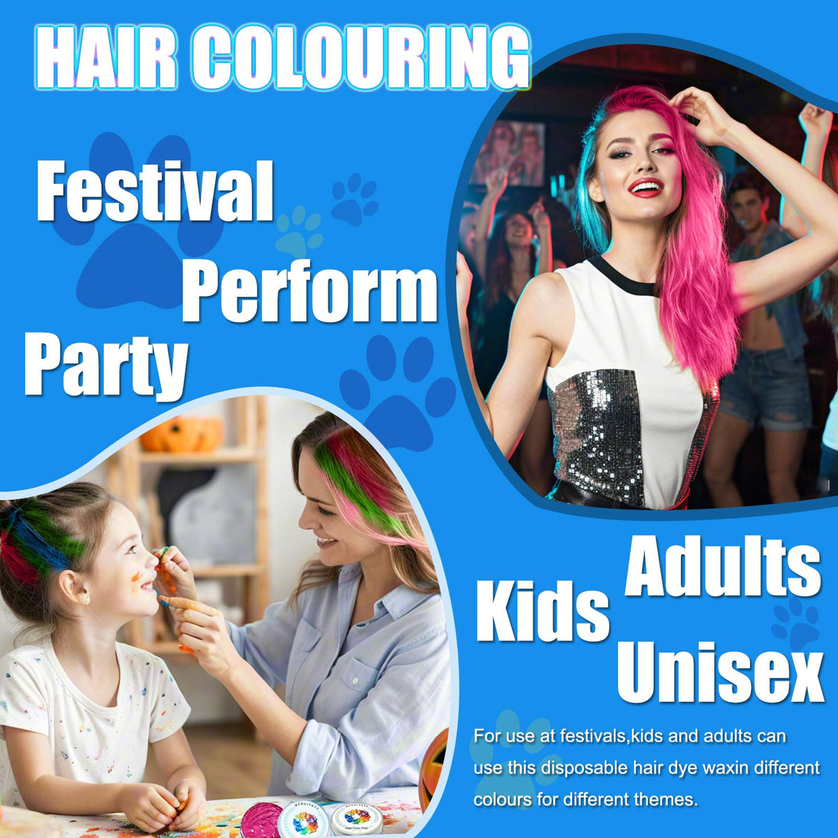 HTRUIYATY Temporary Blue Hair Colour Wax Natural Washable Instant Hair Color Pomades Mud for Kids Adult Cosplay Halloween Party