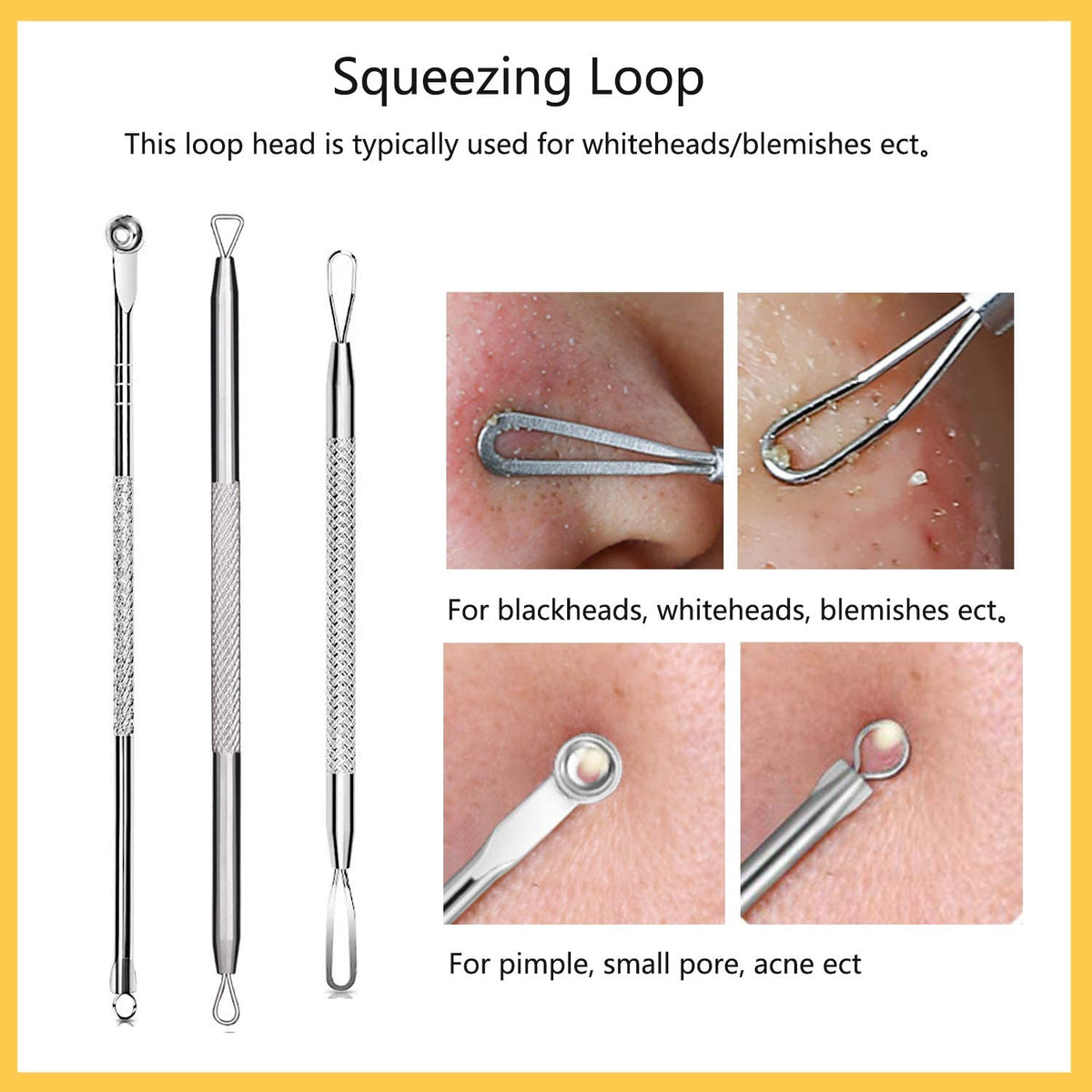 JOLIFILE Pimple Popper Tool, 9PCs Spot Popper Comedone Blackhead Remover Kits with Curved Tweezers and Pimple Popper Spot Remover for Facial Skin