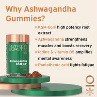 Nutriburst 300mg Ashwagandha + Vitamin B5 & Iodine - Herbal Adaptogen Reduce Tiredness & Fatigue, Supports Mental Performance - Vegan, Sugar Free Supplement - 60 Gummies - 1 Month Supply