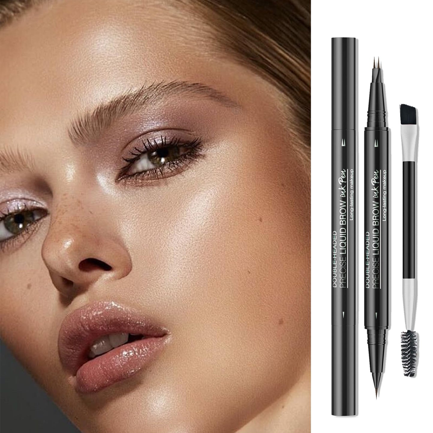 QUIWEN Eyebrow Pencil with Brow Brush, 2-in-1 Eye Brow Pencils for Women with Micro-Fork-Tip & Precise Brush-Tip Create Natural Hair-Like Brows, Long-Lasting Waterproof Double Ended Eyebrow Pen Brown
