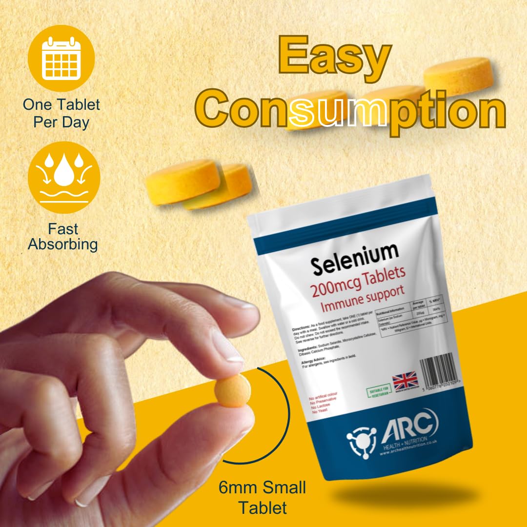 ARC) HEALTH+NUTRITION WWW.ARCHEALTHNUTRITION.CO.UK Selenium 200mcg 360 Supplement Tablets for Men & Women Vegetarian & Vegan Trace Mineral - Made in UK