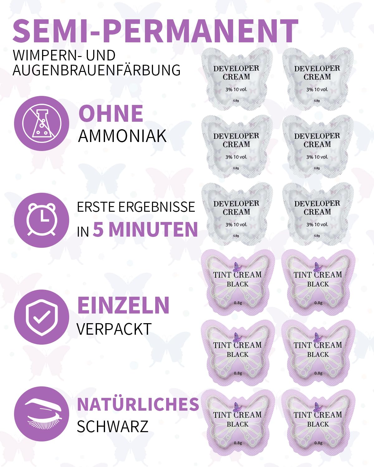 Libeauty Black Eyelash Tint Kit, 2 in 1 Brow & Eye Lash Tint Kit, Individual Package Developer & Black Lash Dye with Tools for Beginners and Salon