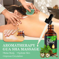 HXTMKT Jamaican Black Castor Oil Pack, Organic Castor Oil with Gua Sha Tool for Face Body Massage, Cold-Pressed Castor Body Oil Moisturize Skin Stimulate Hair Regrowth, Therapeutic Grade Massage Oil Kit 60ml