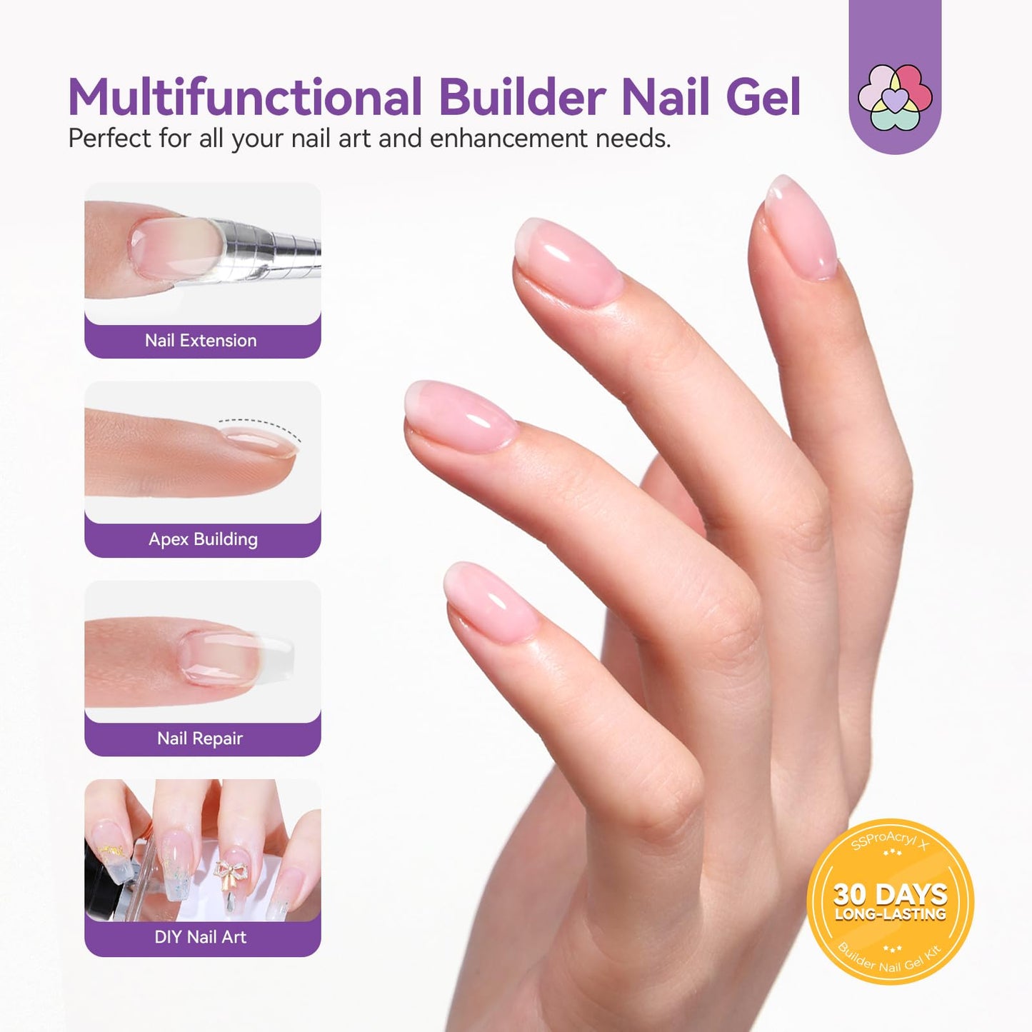 SAVILAND Pro Builder Nail Gel Kit Ultra Hard: Air Cushion Design Clear Hard Gel for Nails Castor Oil VE Gel Builder for Nails with Nail Forms Nail Brush for Nail Strengthening Nail Extension Nail Art