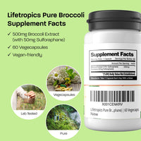 Lifetropics Pure Broccoli - 500mg Broccoli Extract (10% Sulforaphane) - Broccoli Supplement - 60 Vegetable Capsules
