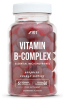 ALPHA01 Vitamin B Complex Gummies - 5 Essential B Vitamins & Vitamin C - 60 Vegan Gummies - Strawberry Flavour - By Alpha01