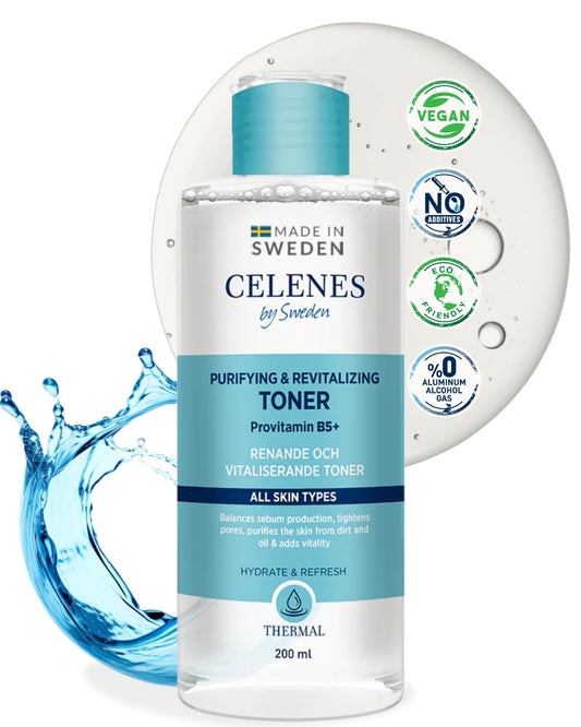 Celenes By Sweden Celenes by Sweden Thermal Water Glycolic Acid & Brightening Toner, 200 ml - Baltic Pine, Provitamin B5 & Niacinamide Formula - Pore Minimizer & Hydrating Care - All Skin Types - Paraben/Alcohol Free