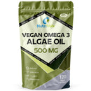 NutriVolv Vegan Omega 3 Algae Oil 500mg | 120 Vegan Softgels | DHA 200mg & EPA 100mg | Vegan Alternative to Omega 3 Fish Oil | Supports Eye, Brain & Heart Health | Essential Fatty Acid