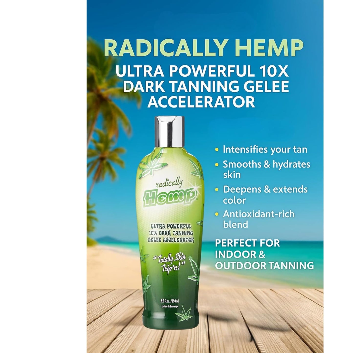 DCF Success Radically Hemp 10X Dark Tanning Accelerator Lotion 2 Pack – 250ml Each, Indoor/Outdoor Gelee with Antioxidants & Hemp Oil, Includes Detangling Hair Brush