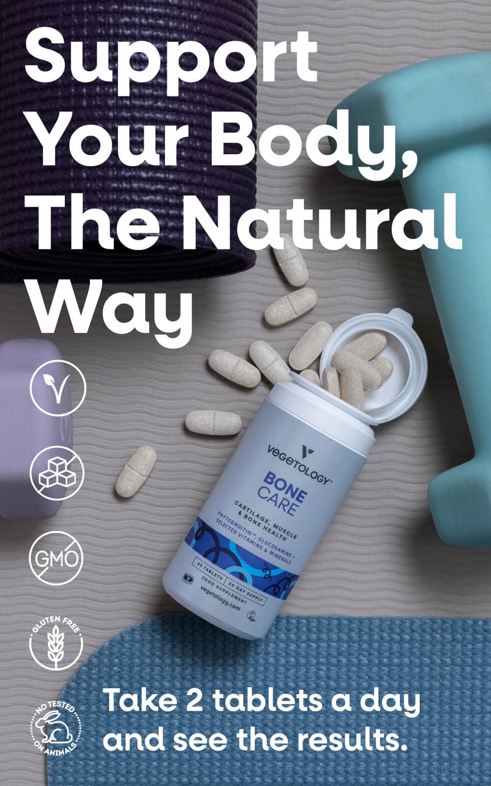 Vegetology Bone Care | Glucosamine & Phytodroitin™ - Vegan Alternative to Chondroitin | Sustainably Sourced | for Jointcare & Bone Support | Suitable for Allergies & Vegans | Made in UK