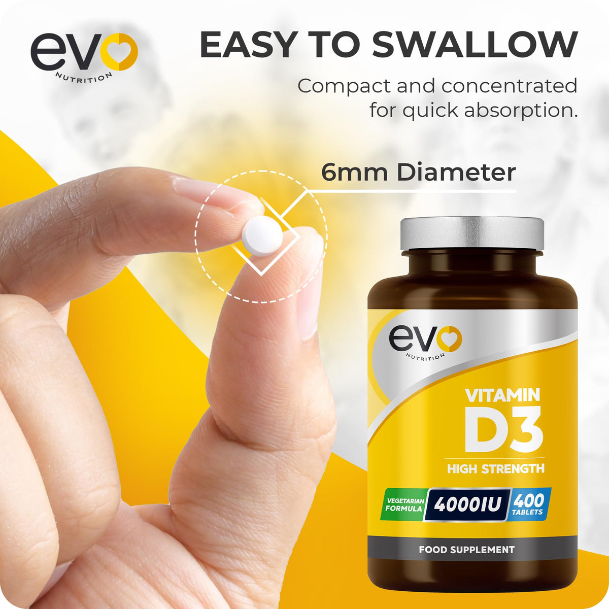 EVO NUTRITION Vitamin D 4000IU High Strength Supplement | 400 Vitamin D3 Tablets - 13 Months' Supply | VIT D3 | One-a-Day | High Absorption Cholecalciferol | Made in UK