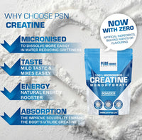 Pure Source Nutrition Creatine Monohydrate Powder Vegan Gluten Free 100% Micronised Creatine Unflavoured Proven to Improve Physical Performance and Recovery Powder (250g)