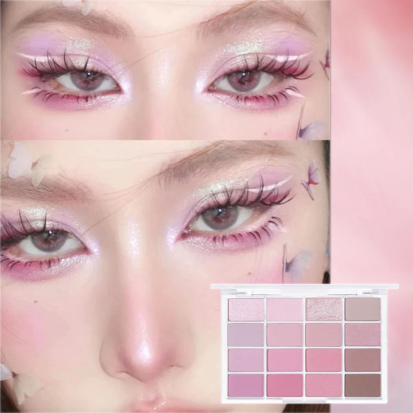 LYNTYAOU Pink Eyeshadow Palette Make-Up Palettes, Brown Shimmer Eye Shadow Pallets for Women, Cool Girl Matte Make Up, Glitter Eyeshadows 16 Colour Nude Natural, Waterproof Long Lasting Highly Pigmented