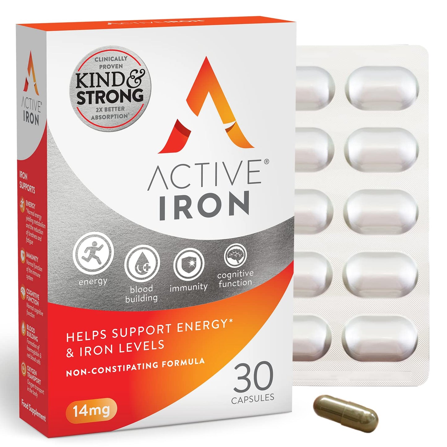 Active Iron Supplement | 30 Iron Capsules | Non- Constipating | Fights Tiredness & Fatigue | Clinically Proven to Increase Iron Levels