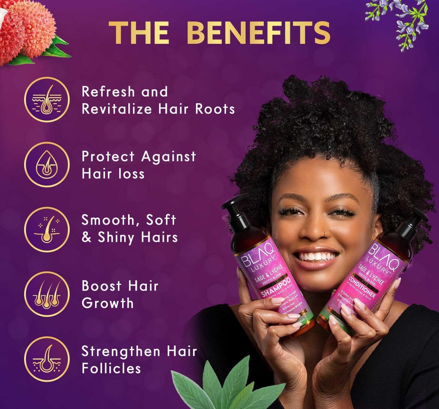 Blaq Luxury Sage & Lychee Repair and Strengthen Shampoo - Revitalizes Your Hair with infused Biotin and Nettle - Sulfate-Free Formula for All Hair Typ...