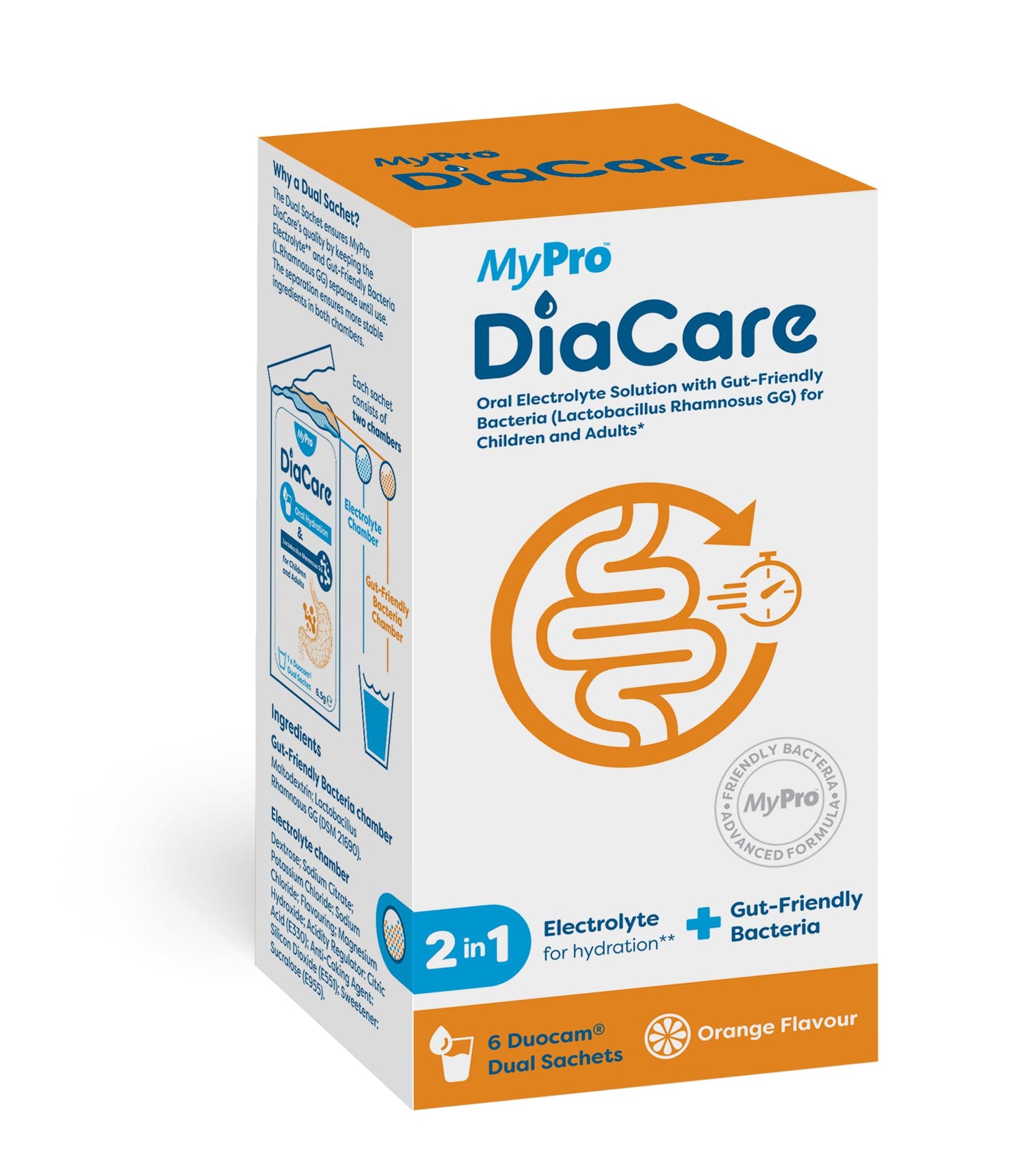 Diacare DiaCare Oral Rehydration for Children and Adults | Electrolytes and Probiotic | Orange Flavour | 6 Sachets