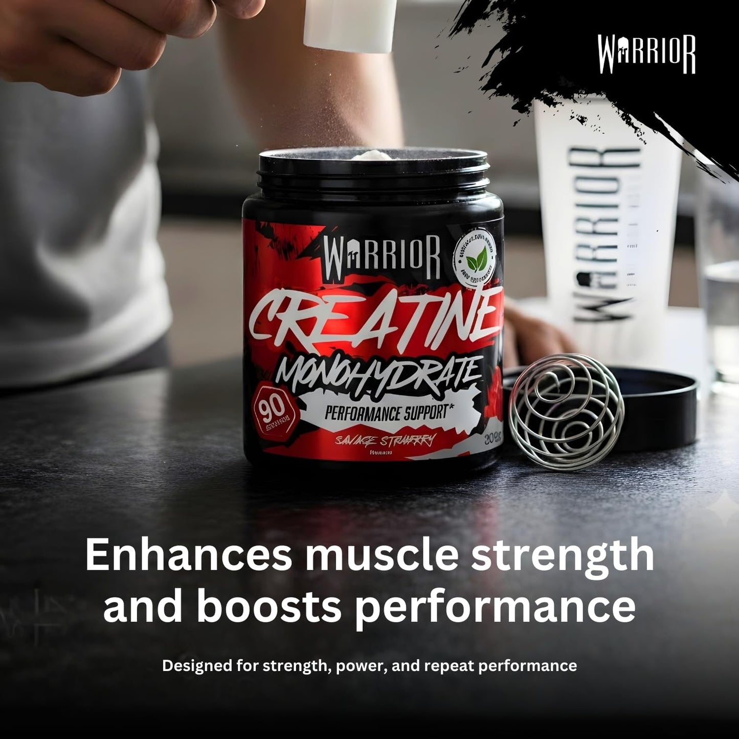 Warrior Flavoured Creatine Monohydrate Powder 300g (90 Servings) – Creatine Powder Drink, Creatine for Performance, Strength & Recovery (Not Creatine Gummies or Tablets) – Savage Strawberry