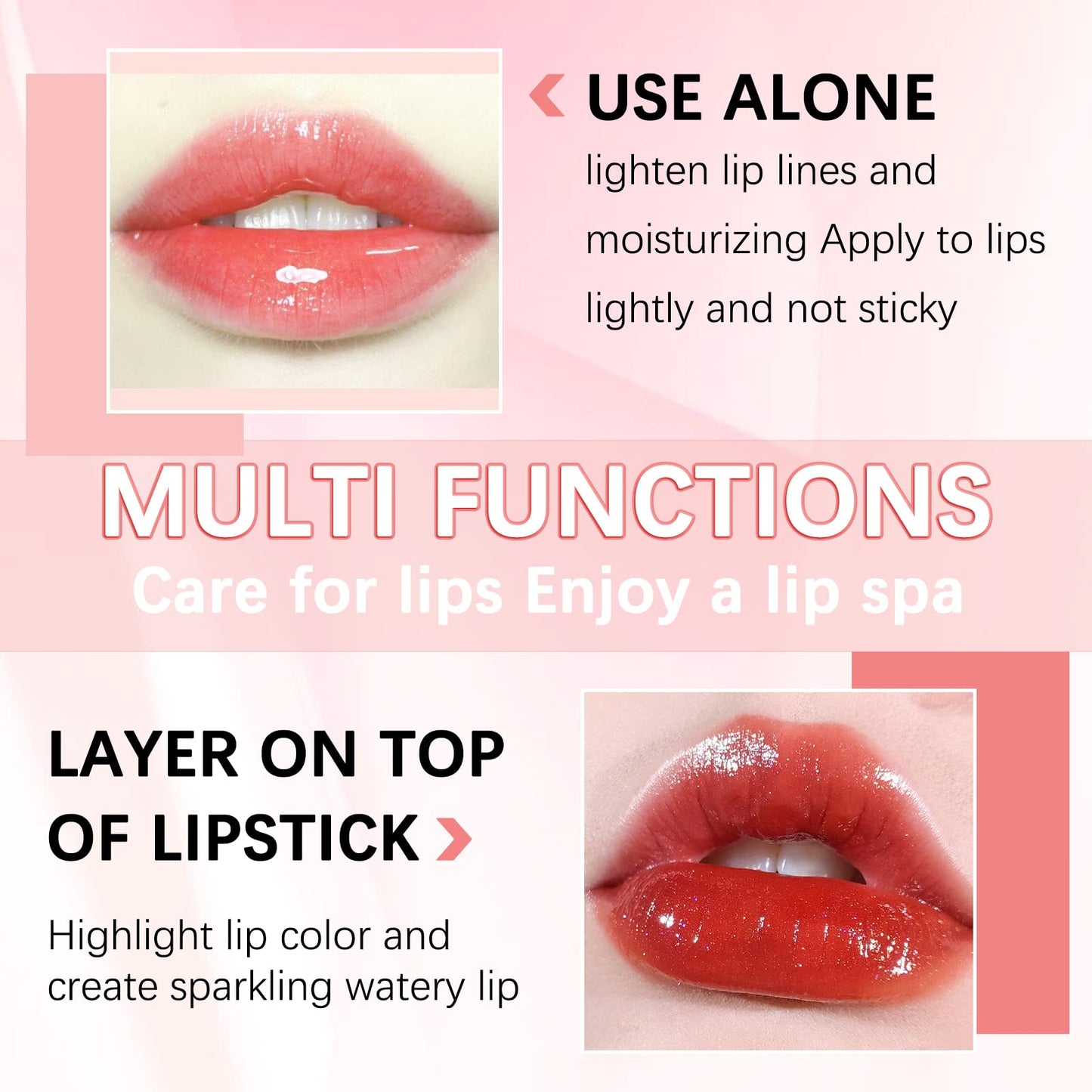 Uocasi Plumping Lip Oil, Hydrating Lip Gloss Tinted Lip Balm Transparent Lip Care, Big Brush Head Glitter Shine, Long Lasting Nourishing Non-sticky Fresh Texture (#2 Coral), 1 count