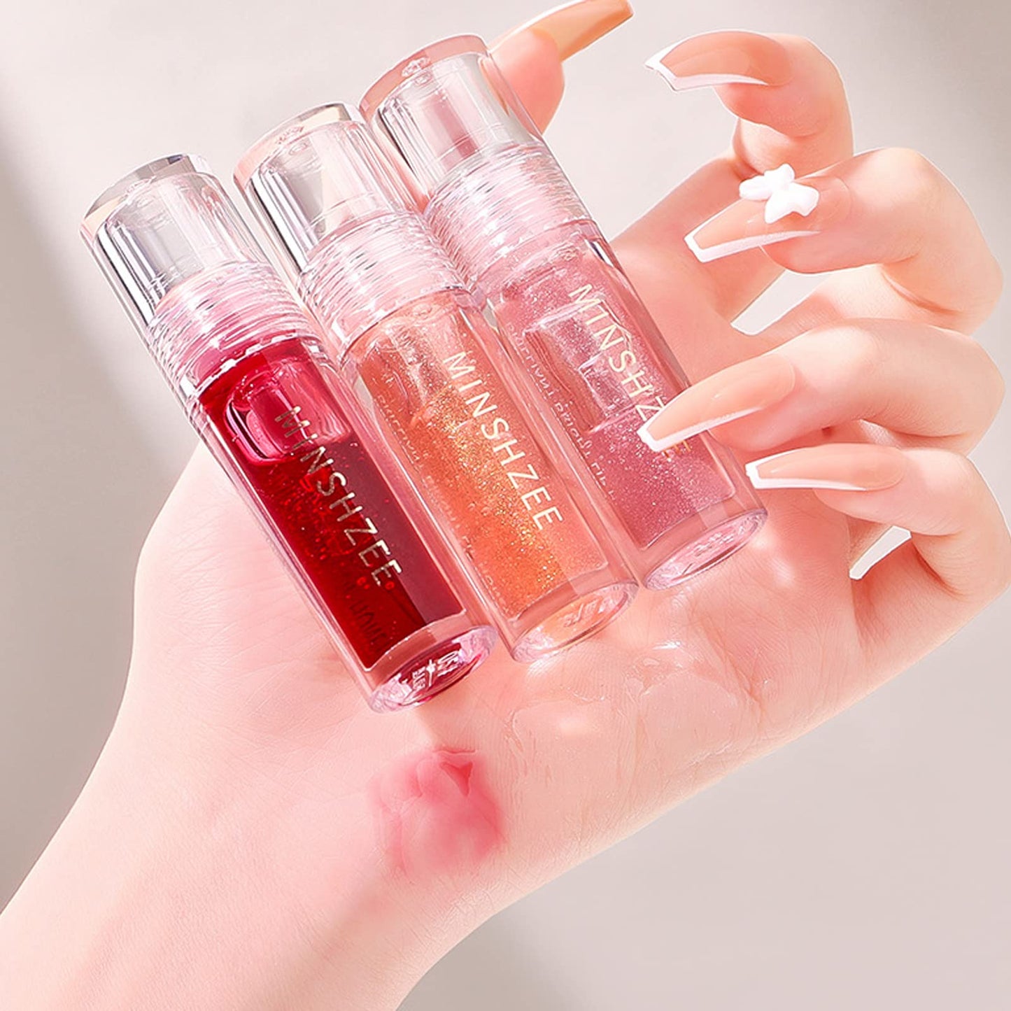 GEEWHILE Moisturizing Lip Gloss Set 3Pcs Lip Glow Oil Set Plumping Lip Gloss, Hyaluronic Moisturizing Lip Balm Shimmer Hydrating Lip Gloss, Long Lasting Moisturizing Non-Stick Lip Oil for Women and Girls