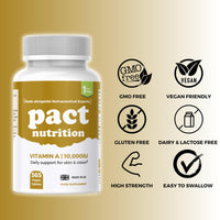 Pact Nutrition Vitamin A 10,000 IU – 365 Easy to Swallow Tablets (1 Year Supply) - High Strength Vitamin A Supplement for Normal Skin, Vision, Eyes & Immune System – Vegan