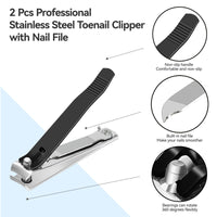 Ithyes Nail Clippers Nail Cutter Set Toenail Fingernail Clippers Kit for Thick Nails Stainless Steel Sharp Sturdy Trimmer for Men & Women, Set of 2 Black-siliver