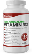 Vegan Vitamin B12 Methylcobalamin 1000mcg 180 Tablets (6 Months Supply) Made in The UK by Nutri-Ark