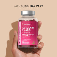 Horbäach Hair Skin and Nails Vitamins | 5000mcg Biotin | Hair Growth Vitamins | with Added Zinc, Vitamin C, E & More! 60 Vegan Gummies | Supplement for Women and Men | by Horbaach