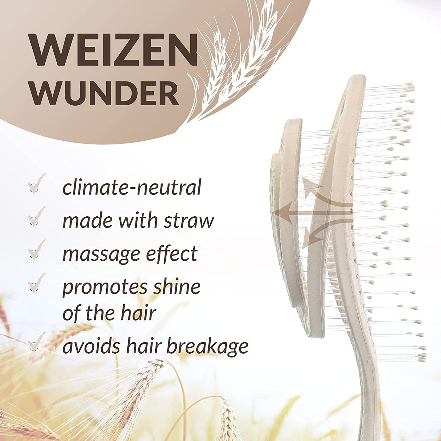 CS Beauty Eco Friendly Straw Hairbrush, Flexible Soft Pin Bristles, Detangling Wet/Dry Hair, Head Massaging Pro