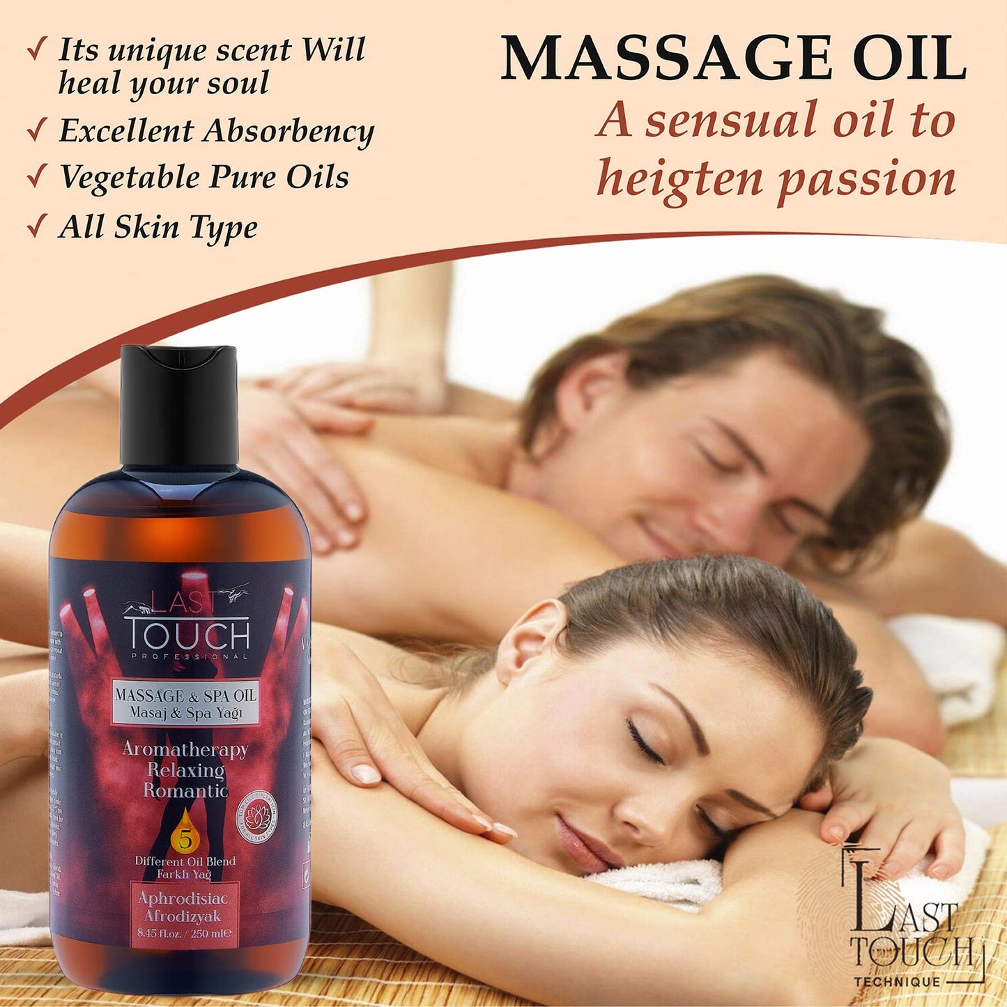 LAST TOUCH Aphrodisiac Sensual Massage Oil for Couples Sexual - Massage Oils for Date Night - Massage Oil for Massage Therapy - Aromatherapy Oil for Intimate Moments - Aphrodisiac Oil 8.45 fl oz