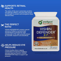 Intelligent Formula Vision Defender BP Eye Health Supplement – Eye Pressure, Circulation & Retinal Support – Plant-Based Natural Bilberry & Pine Bark Extracts Packed with Antioxidants – 60 Vegan Capsules – Made in UK