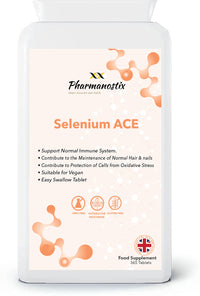 Pharmanostix Selenium ACE with Vitamins A, C & E – 365 Vegan Tablets – 12 Month Supply – for Maintenance of Normal Hair, Nails & Immune System – Made in UK