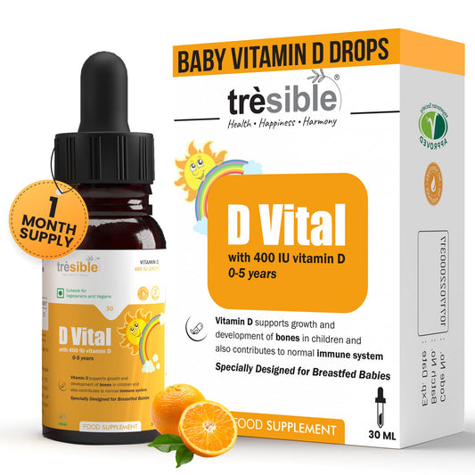 Tresible Baby Vitamins D3 Drops (1 Month Supply) - Breastfeeding Vitamins for Babies to Develop Strong Bones, Muscles & Teeth - Vegan Vitamin D Drops Baby Newborn to 5 Years - 30ml Baby Immune Support