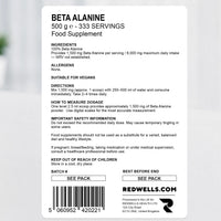 Beta Alanine Powder REDWELLS Premium Quality No Additives Amino Acid - 500g Pack