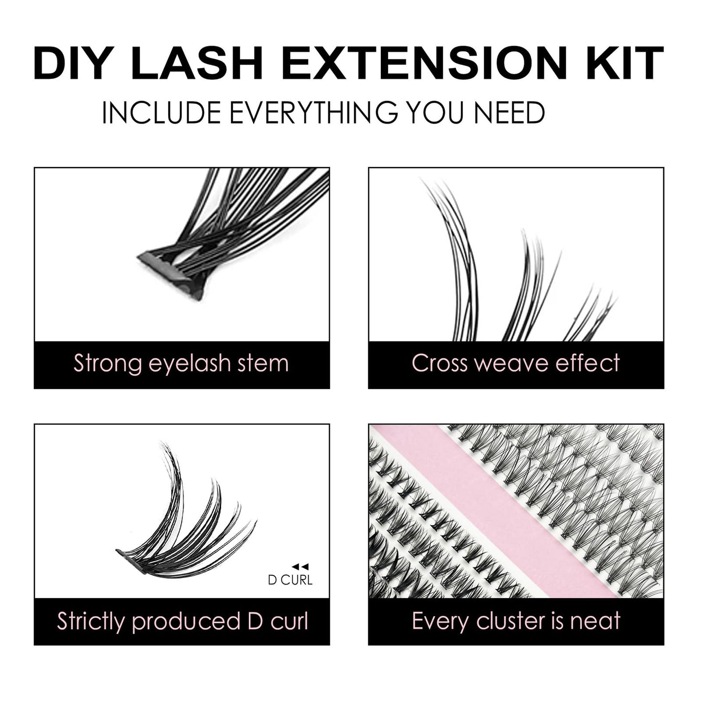 OlymGrow 590-Piece DIY Eyelash Cluster Kit – Fluffy Russian Lashes in 30-100 D Mix (8-16 mm). Includes Curly, Durable Extensions for Girls & Women – Perfect for Natural or Dramatic Looks