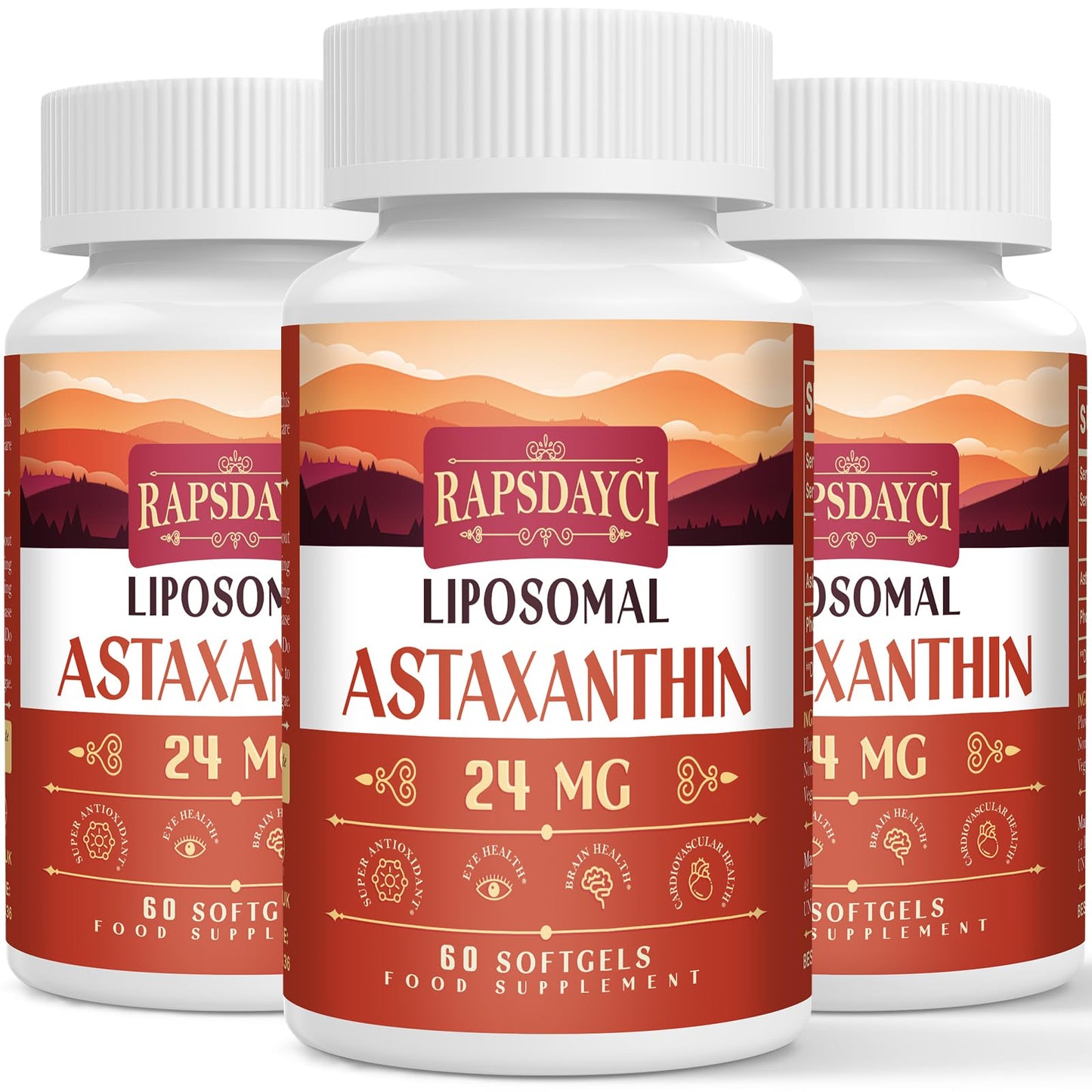 Liposomal Astaxanthin Supplement 24mg Per Serving, Powerful Antioxidant Formula Than VIT C, Eye & Immune Health Support, Superior Absorption (180 Count (Pack of 3))
