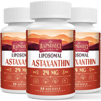 Liposomal Astaxanthin Supplement 24mg Per Serving, Powerful Antioxidant Formula Than VIT C, Eye & Immune Health Support, Superior Absorption (180 Count (Pack of 3))