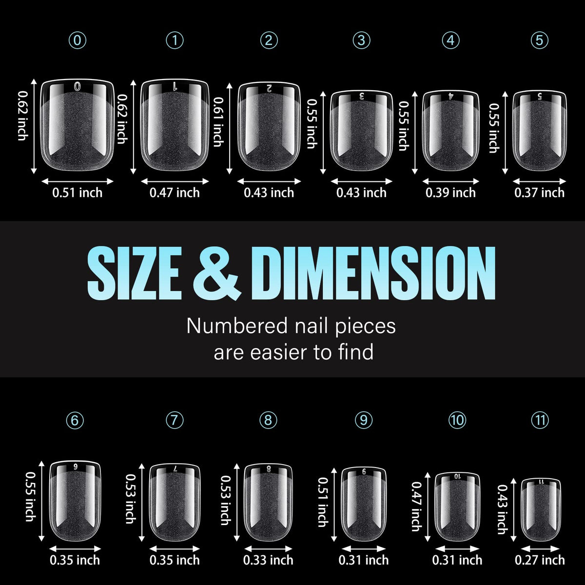 TOMICCA Square Shaped Extra Short Nail Tips - 360PCS Half Matte Soft Gel, No File Needed- Full Cover False Nails, Clear Acrylic & Strong Tips for Press On Extension - 12 Sizes
