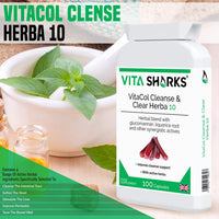 Vita Sharks VitaCol Cleanse & Clear Herba 10 | Natural Stool Softening Vegan Colon Detoxifying & Bowel Cleansing Formula. 10 Kosher, Herbal Ingredients for Faecal Regularity & Relieve Constipation